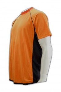 W044 自訂功能性運動衫 訂製純色T恤  設計運動衫款式  運動衫製造商hk    橙色  撞色黑色